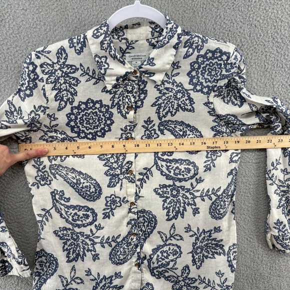 Charter Club Weekend Linen Button Down Shirt Blue Paisley Floral Medium - Picture 7 of 15